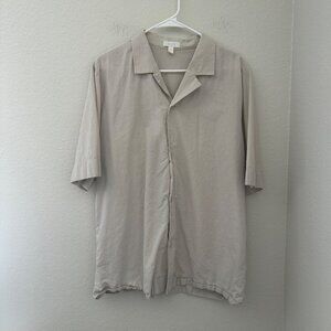 COS Cotton Button Up Shirt Slim Fit Short Sleeve Lightweight Airy Light Beige Sz